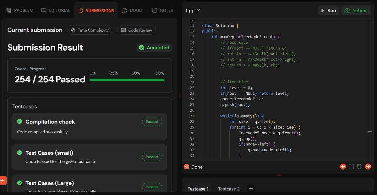 akshkumart's tweet image. Day 144:
TUF+ Q. Maximum Depth in BT (Recursive and Iterative)

#200daysofcodechallenge #connect