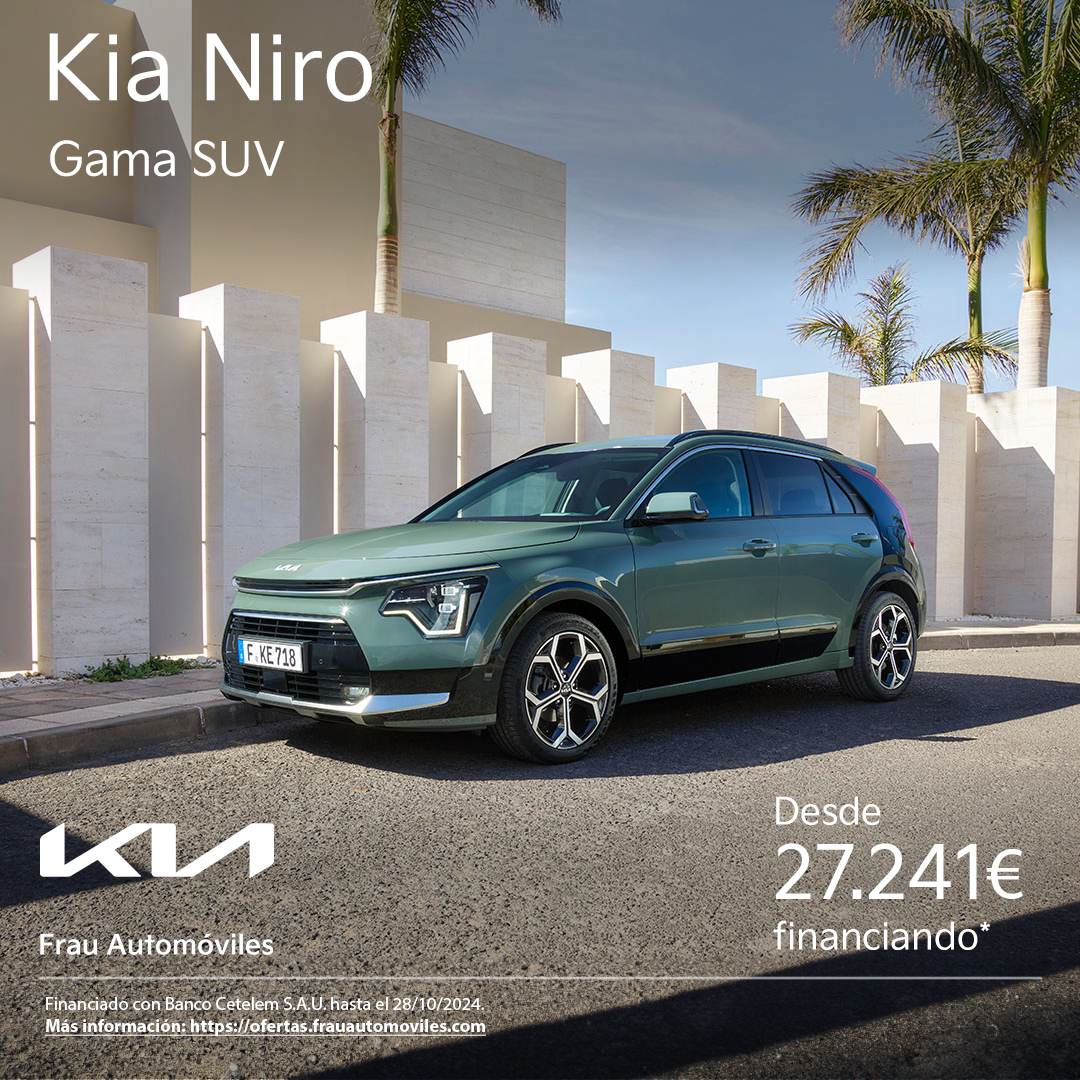 En Frau Automóviles, tenemos ofertas especiales en nuestros SUV, ¡y el Kia Niro es una de ellas! ¡Desde 27.241 € financiando*, este SUV combina eficiencia, espacio y tecnología de punta!

*Más información en: ofertas.frauautomoviles.com
