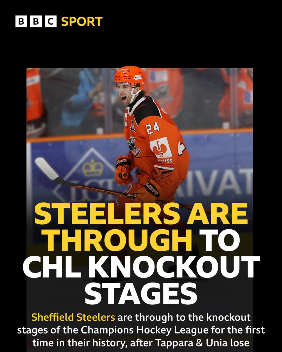 THEY DONE IT! With a game to spare! 

Sheffield Steelers make history by qualifying for the Last 16 of the Champions Hockey League for the first time in their history! 

Congratulations to Head Coach Aaron Fox and all the Steelers players &amp; staff! 

#ChampionsGoBeyond