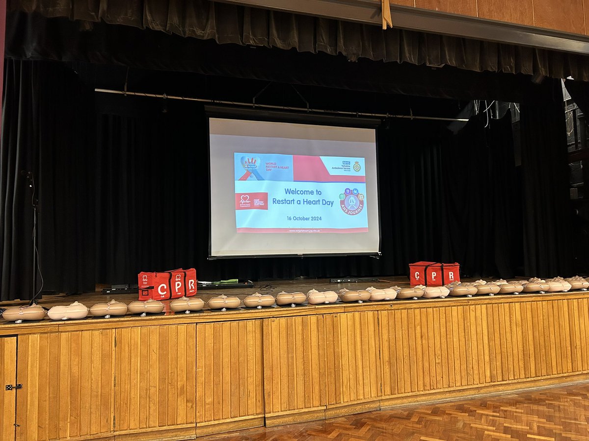 What a fantastic day of CPR training today with volunteers from the ambulance service, fire service and A&amp;E. A reminder that you can learn CPR in 15 mins via BHF Revivr.  Aiming for 1000 students trained by the end of the week! #RestartAHeartDay <a href="/AHSYork/">Archbishop Holgate's</a> revivr.bhf.org.uk