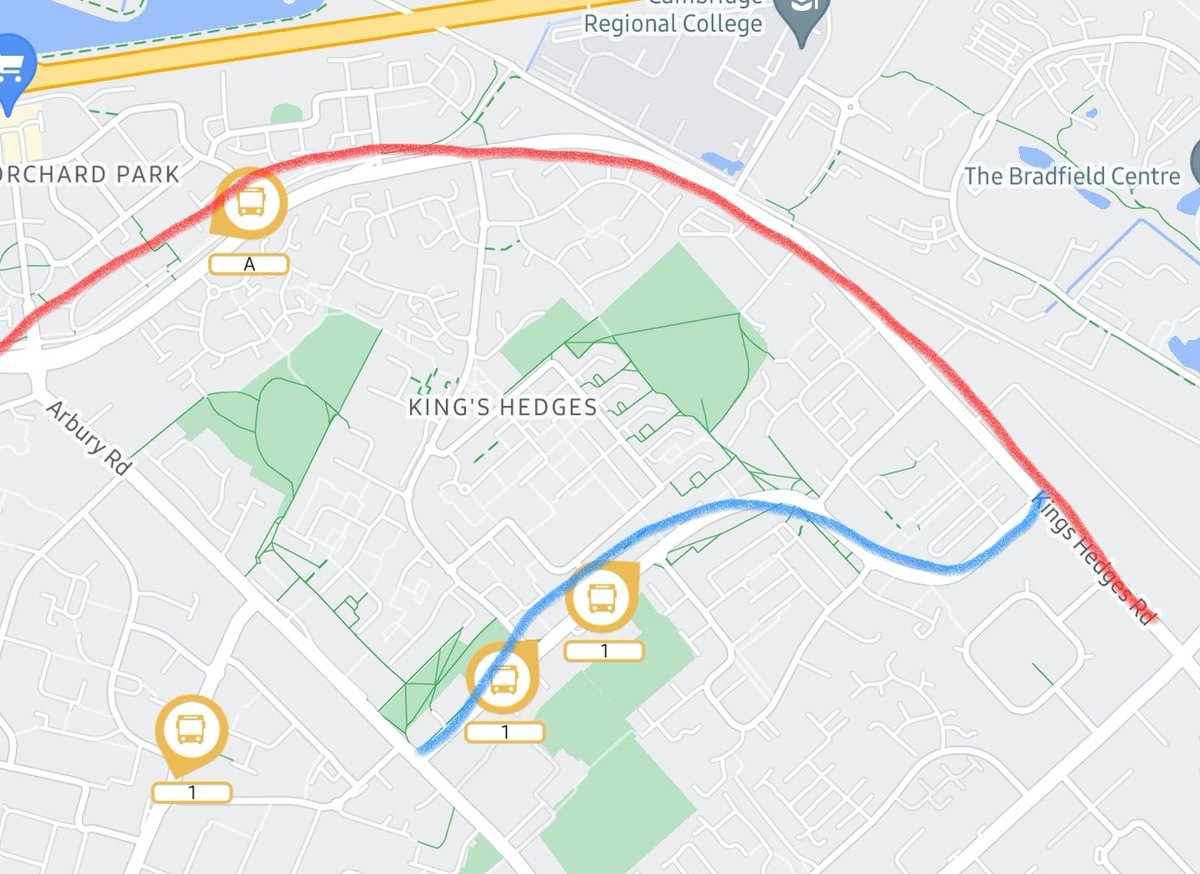 RealJoshLMartin's tweet photo. @Stagecoach_East The red line is what the driver does when it's running late. And the one in blue is the stops they miss. https://t.co/jignQfAMZC