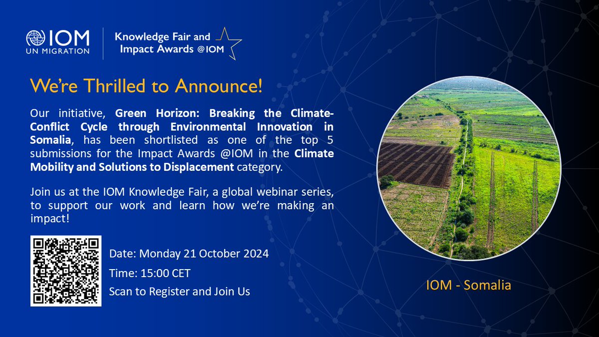 iom_somalia's tweet photo. Our Environmental Peacebuilding Programme (EP) has been shortlisted for the IOM 2024 Knowledge Fair &amp; Impact Awards 🥳

EP is an innovative programme designed to break the vicious cycle of climate change &amp; climate induced conflict in Somalia. Vote here: 
https://t.co/qpwihEZksn https://t.co/s2RJHaQ3QI