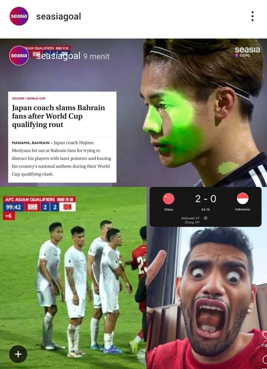 gilabola_ina's tweet photo. Kontroversi kecurangan dan perlakuan Bahrain selama round 3 kualifikasi Piala Dunia 2026.

1. Penggemar Bahrain melakukan tindakan yang tidak layak dengan mengejek dan menghina lagu kebangsaan Jepang.

2. Pendukung Bahrain menyoroti pemain Jepang dengan laser

3. Wasit yang memihak tuan rumah Bahrain saat menghadapi Indonesia.

4. Seorang influencer terkenal Bahrain, noaimi9 mengejek Indonesia dengan mengolok-olok lagu kebangsaan Indonesia dalam videonya saat Indonesia kalah dari China.

📝 ig/seasia.goal