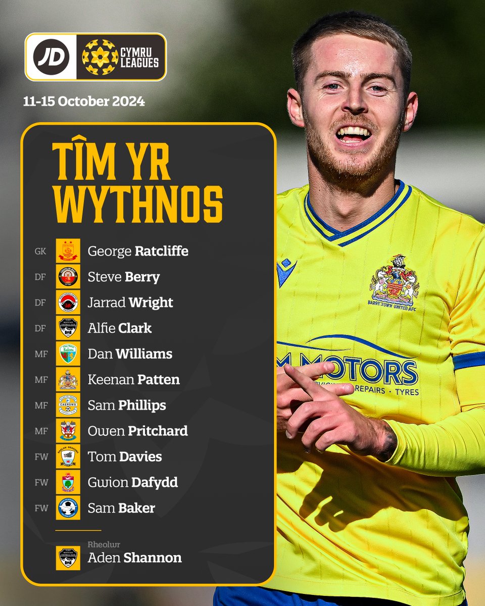 CymruLeagues's tweet image. 🌟 TEAM OF THE WEEK 🌟

Presenting the best XI from the latest #JDCymruLeagues action 👇