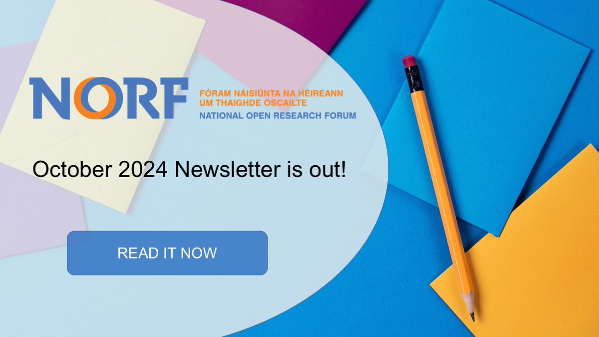 Our October 2024 newsletter is out now!

It gives details about the launch of the National Persistent Identifier Strategy and Roadmap, upcoming events to mark #InternationalOpenAccessWeek, news from NORF-funded projects and much more.

Read the newsletter: mailchi.mp/fc4cda15d716/n…