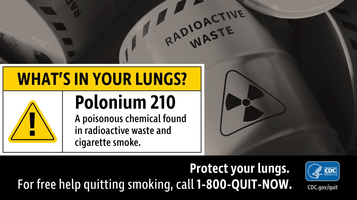 DYK? Cigarette smoke contains more than 7,000 chemicals, including polonium  210. Stop smoking today: https://t.co/N6zYMofnEY