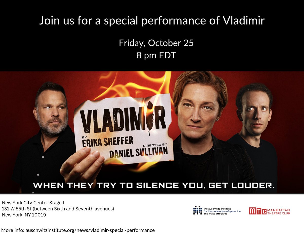 Join AIPG &amp; <a href="/MTC_NYC/">MTC</a>  on 10/25/24 at 8pm EDT for a special performance of #VladimirPlay by Erika Sheffer, dir. by Tony winner Daniel Sullivan. 

Get tickets &amp; RSVP for post-show reception: auschwitzinstitute.org/news/vladimir-…