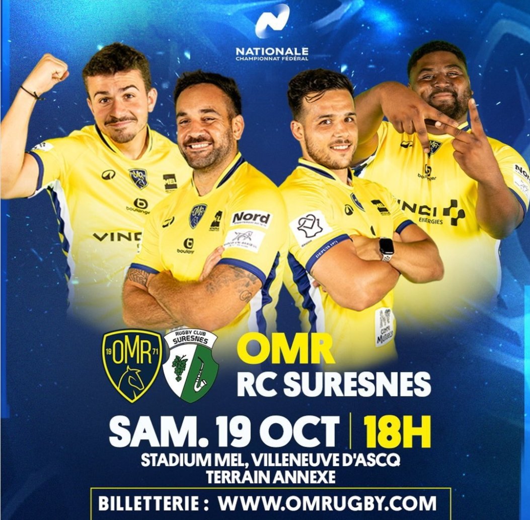J-3 avant la réception du RC Suresnes ⚔️
⚠️ Le match se déroulant sur le terrain annexe du Stadium, nous vous invitons à réserver rapidement votre place !
👉omrugby.com/billetterie-en…