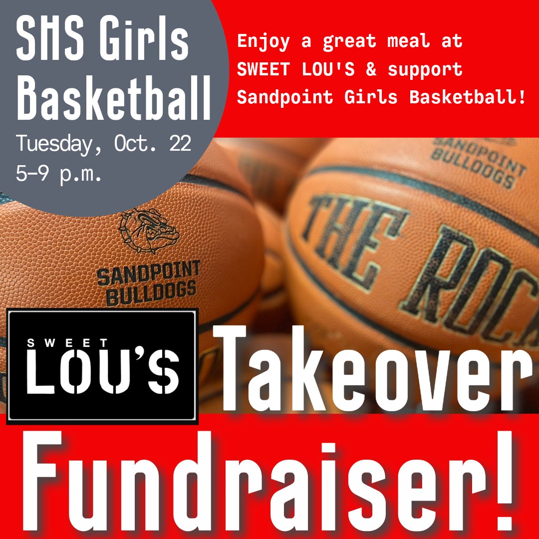 Sandpoint Girls Basketball (@sandpointhoops) on Twitter photo Come support the program next week at <a href="/sweetlousidaho/">Sweet Lou's Restaurant & Tap House</a> Sandpoint location. π΄βͺοΈππ©βπ³ Come support the program next week at <a href="/sweetlousidaho/">Sweet Lou's Restaurant & Tap House</a> Sandpoint location. π΄βͺοΈππ©βπ³