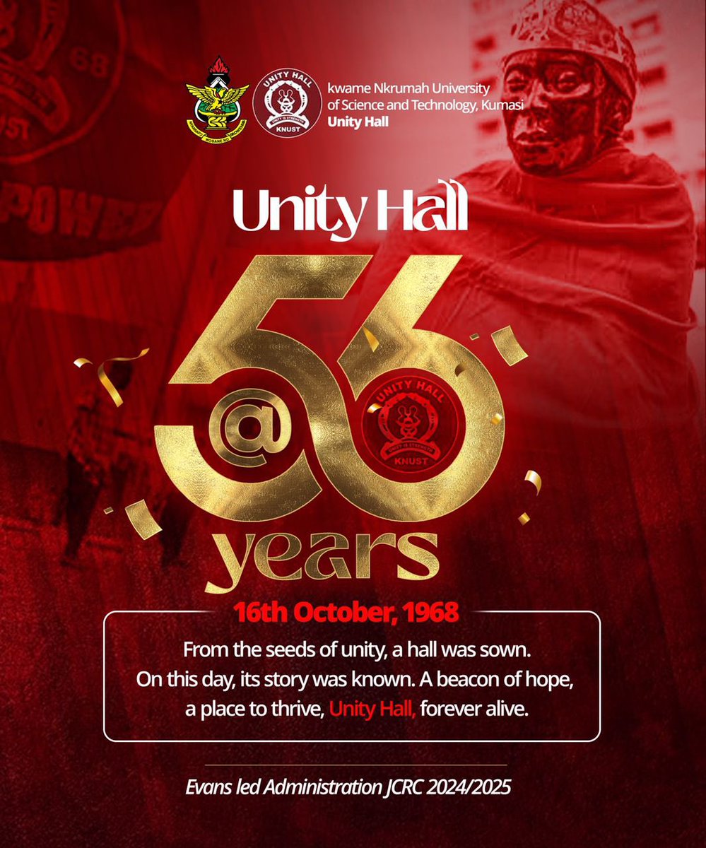 UNITYHALLJCRC's tweet photo. Celebrating 56 years of rich tradition🚩activism and student advocacy, Unity Hall🙇🏾‍♂️🚩🚩 affectionately known as Conti, stands tall🚩 as a beacon of brotherhood. 
HAPPY BIRTHDAY UNITY HALL (UNIVERSITY OF CONTI)
#BlackStars Otto Addo Kudus| Kwasi Appiah https://t.co/wJRH91VLOk