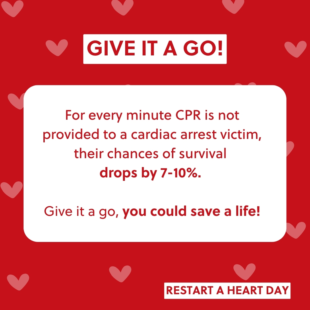 KIMShospital's tweet image. Today is Restart a Heart Day ❤️

For every minute CPR is not performed on a cardiac arrest victim, their chances of survival drops by 7-10%.

Let’s spread the word and save lives! 💪 #RestartAHeartDay #CPRAwareness #SaveALife
