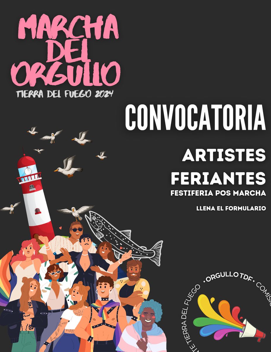 🎉 ¡CONVOCATORIA ARTISTES / FERIANTES! 🎉

Convocamos a artistes y feriantes para participar en la FESTIFERIA posterior a la 🏳️‍⚧️MARCHA DEL ORGULLO TDF 2024🏳️‍🌈 en Ushuaia, el 09 de noviembre. 

#MarchaDelOrgullo #OrgulloTDF #TierraDelFuego #Ushuaia #NadieDiceNada #BuenMiercoles