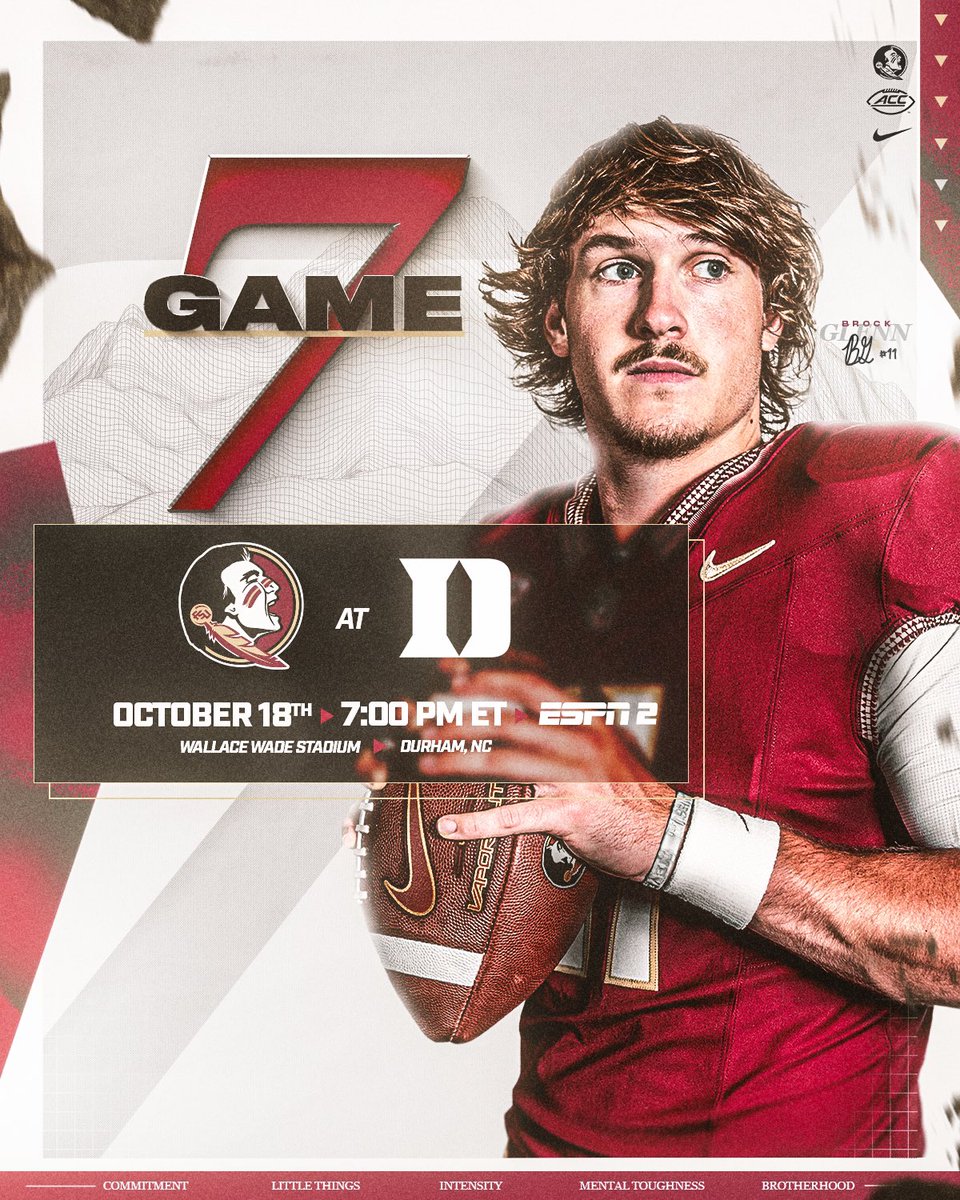 The CLIMB continues under the Friday night lights

🗓️: Friday
⌚️: 7pm ET
📍: Durham, NC
🏟️: Wallace Wade Stadium
📺: ESPN2
📻: noles.co/FSURadio

#NoleFamily | #KeepCLIMBing