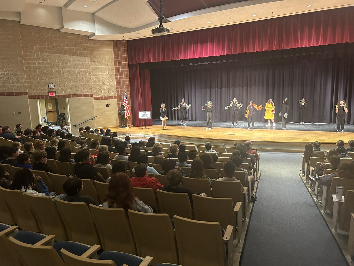 One Act play getting ready for their performance by performing for our students. We are so proud of our coaches, Mrs.Campbell, Ms.Gerbus and Mrs.Ellis.  We are also proud of our students and wish them the best as they prepare for the district One-Act Play assessment!