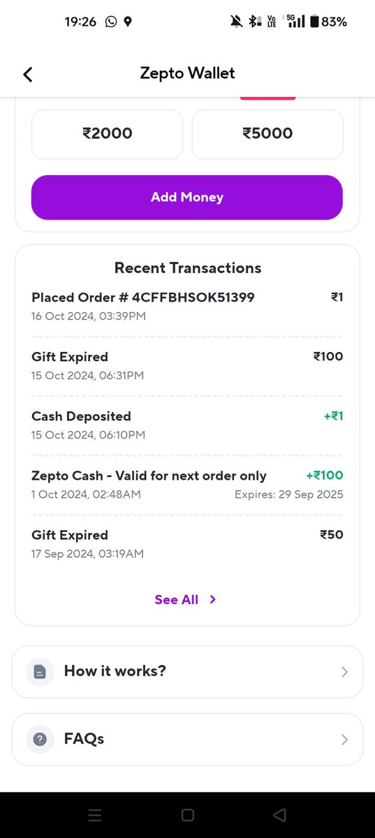 karan_loop's tweet photo. 5/n 

I thought to raise a ticket but when I checked my wallet transaction history, it showed me this.

The gift which had a supposed expiry till 2025 got expired the moment I placed another order  - whether or not I took benefit of it. https://t.co/LLBvU3PAA5