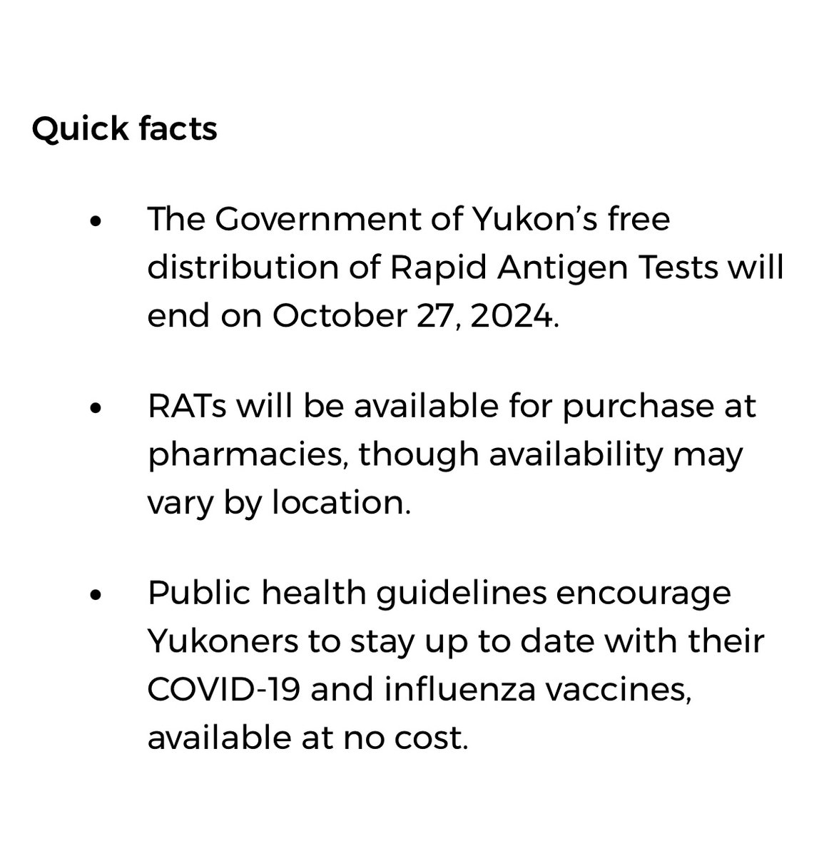 Heard the excellent <a href="/RajBhardwajMD/">Raj Bhardwaj</a> on CBC Whitehorse this morning. Armed with facts and making sense. What doesn’t make sense is the #Yukon no longer providing Covid tests when Yukon hasn’t had zero-Covid since March 2020. 🤦🏾‍♂️🤬😷 yukon.ca/en/news/govern…
