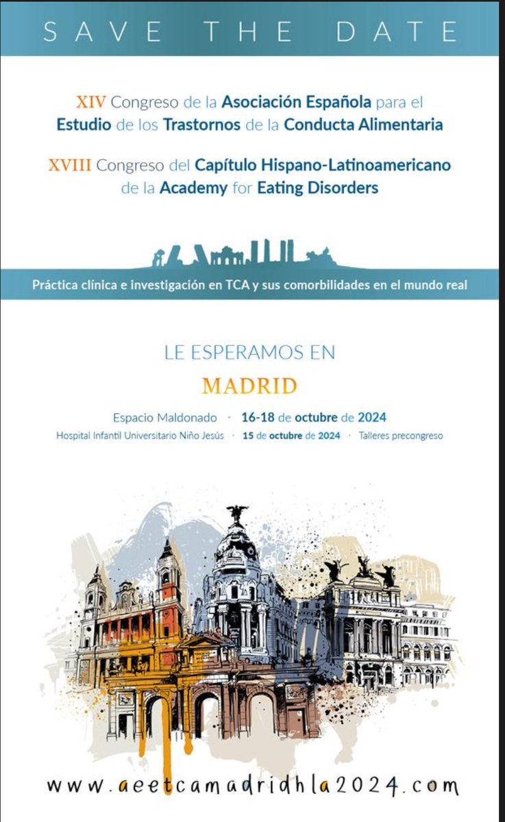 rocillo_d's tweet photo. XIV Congreso de la Asociación Española para el Estudio de los Trastornos de la Conducta Alimentaria
XVIII Congreso del Capítulo Hispano-Latinoamericano de la Academy for Eating Disorders https://t.co/Gbt91OC9wF