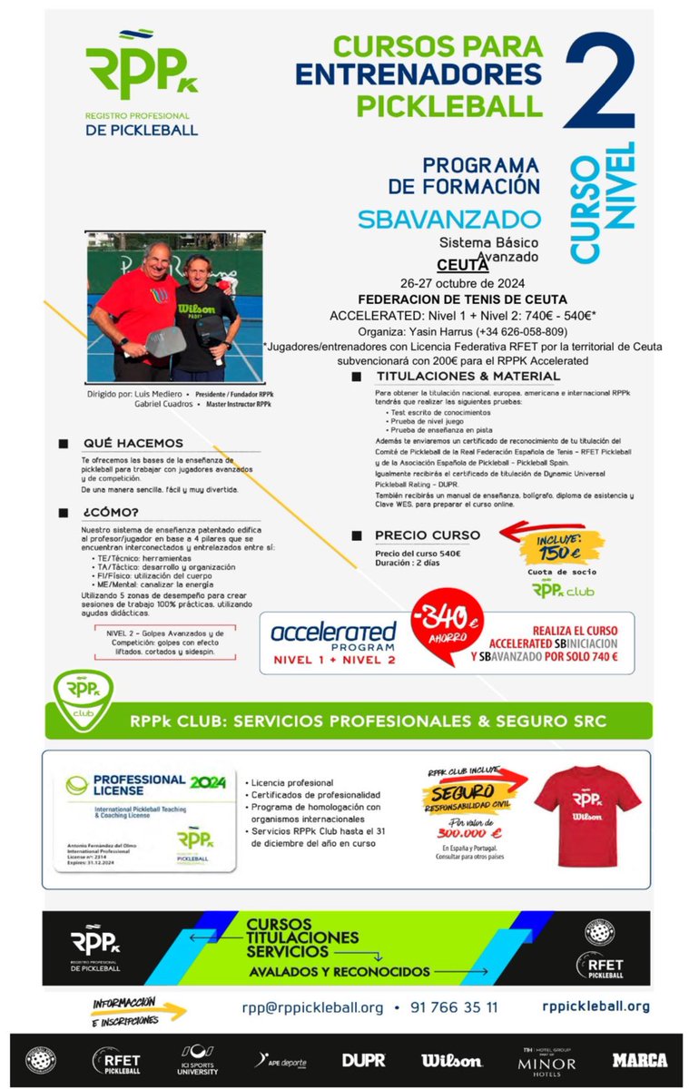 rppickleball's tweet photo. ‼️PICKLEBALL en CEUTA en OCTUBRE ‼️ CURSOS para MONITORES &amp; ENTRENADORES @rppickleball con titulación nacional, europea, americana e internacional:

✅ CEUTA 26-27 de Octubre 
Club de Tenis Loma Margarita 
@HarrusYasin @FTCeuta 

https://t.co/2beOVDBdE6 https://t.co/caIvEvDHPZ