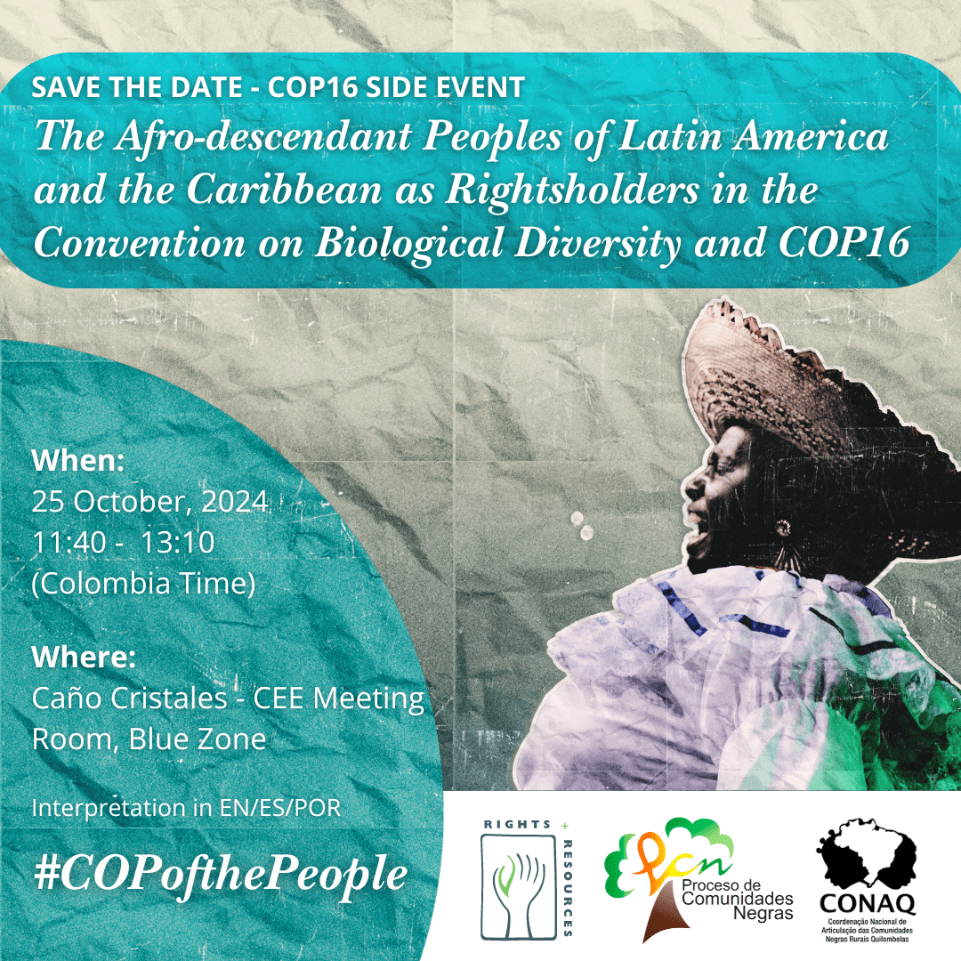 📢 Save the date! Our #COP16 side event on Afro-descendant Peoples’ rights will take place on October 25. We’ll be debating important topics, including the critical need for ADPs to have a Voice and Vote within the Convention on Biological Diversity! ow.ly/kLNZ50TJQxj