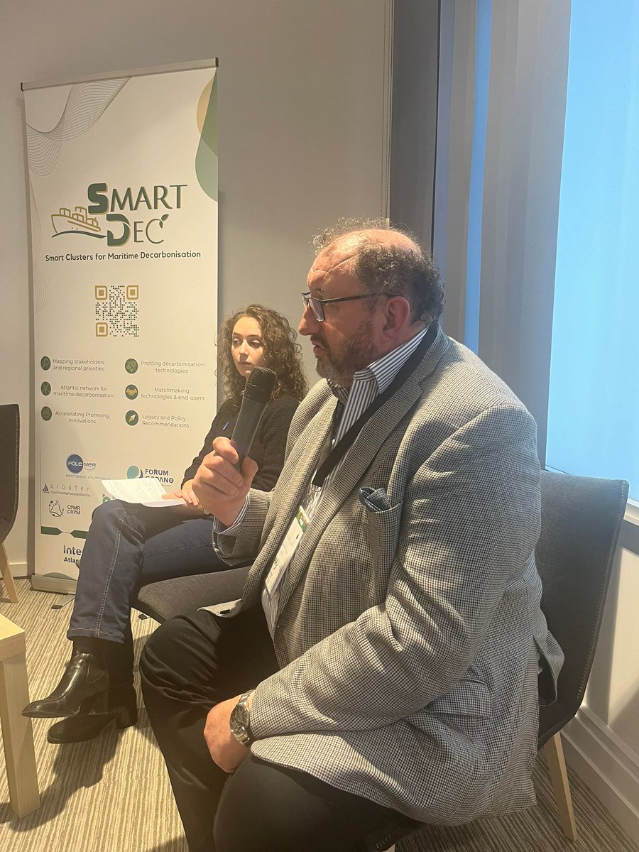 IMDOIreland's tweet photo. A very interesting panel discussion this afternoon at #SeaTechWeek with IMDO’s Paul Brewster and @ShannonFoynes @JerryHallissey at the SMARTDEC workshop on maritime transport decarbonisation in Europe hosted by Pôle Mer Bretagne Atlantique
@MarineInst https://t.co/jki4HoCbcz