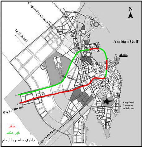 خريطة المخطط الشامل لحاضرة الدمام معلقة على جدران الأمانة ويظهر من ضمنه مخطط الطريق الدائري
