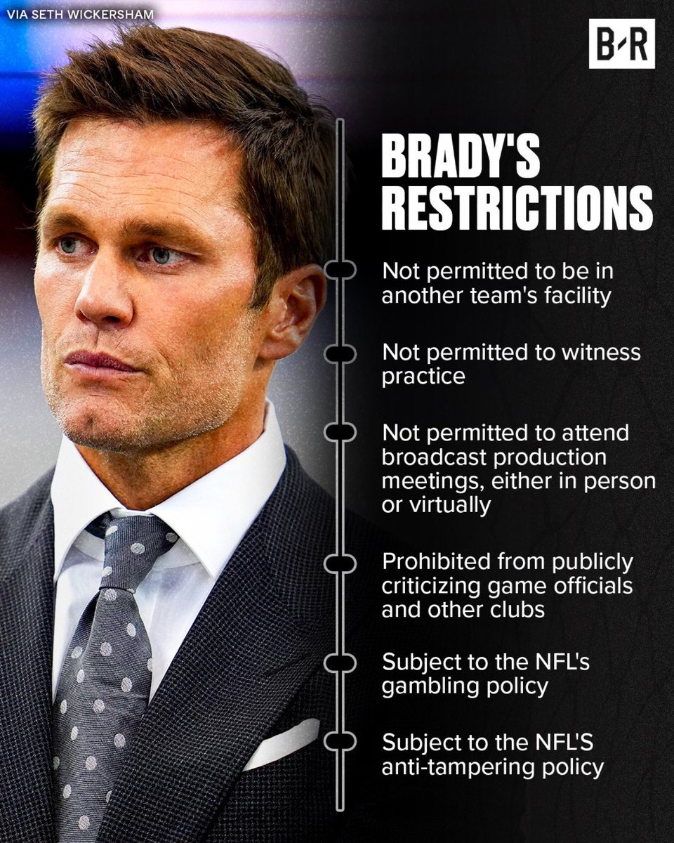 B/R graphic lists what Tom Brady cannot do as on air person because of his NFL ownership stake. Could any other person be a football broadcaster with these kinds of restrictions? How is he supposed to get better at the job? (and he really needs to get better).