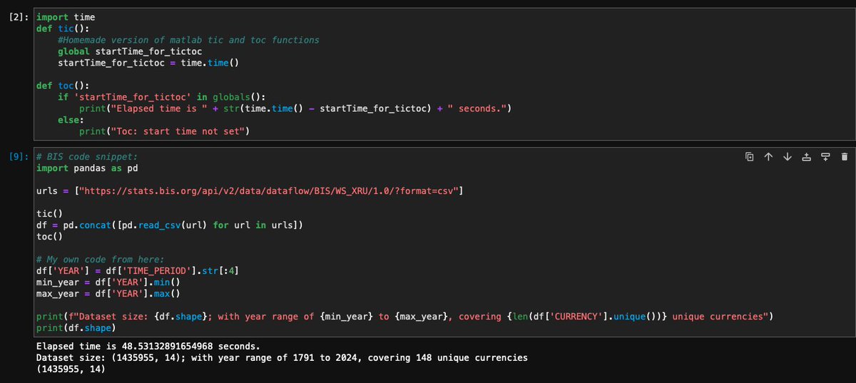 SteveKLWong's tweet photo. Pulling all available bilateral FX rates from BIS in less than a minute! BIS Data Portal let you fetch data directly with Python/Matlab/R via an API now. My attempt took just 47 seconds. 1/4 #EconTwitter @BIS_org #FX #Python https://t.co/lEjswuWHht