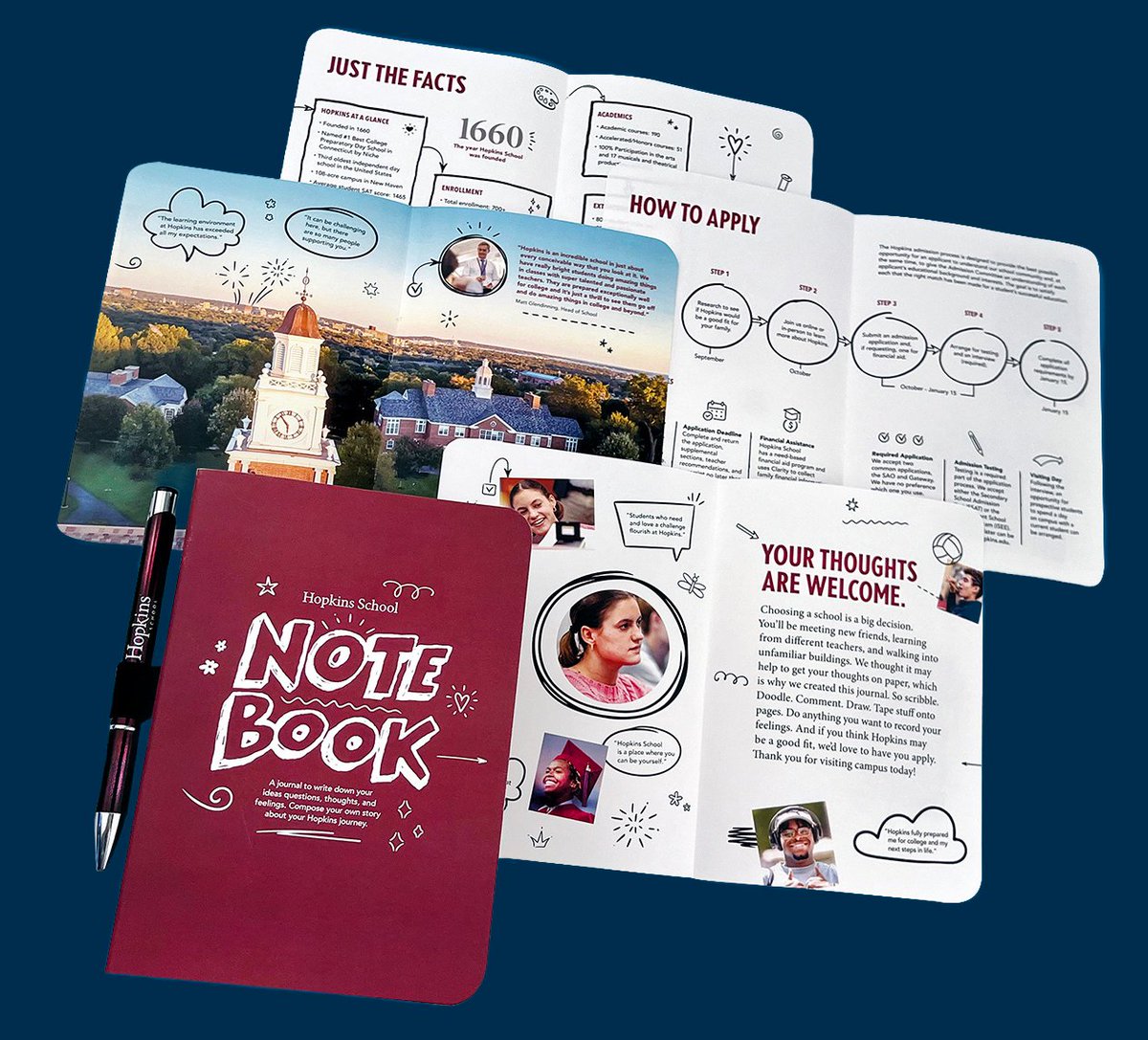 More print! <a href="/taylordesignct/">Taylor Design</a> partnered with Hopkins School to create a fun, informative note book for prospective students to learn about Hopkins, take notes, and make doodles.

#printdesign #design #education #admissions #Doodles #kto12 #Doodles