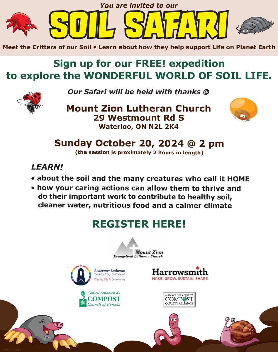 Join us for a Soil Safari at Mount Zion Lutheran Church on Sunday, Oct 20 at 2pm!

Register: eventbrite.ca/e/soil-safari-…