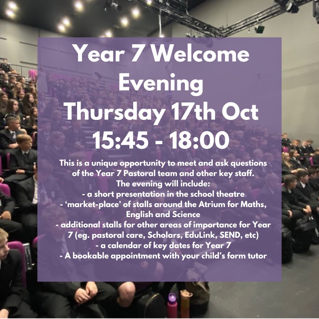 GateacreSchool's tweet photo. π
**Year 7 Welcome Evening**: Thursday, 17th Oct | 3:45 PM - 6:00 PM. Join us to meet staff and learn about your child's journey! #Year7 #SchoolLife #ParentEvening #GateacreSchool #GateacreGREAT https://t.co/BO2prjKxVI