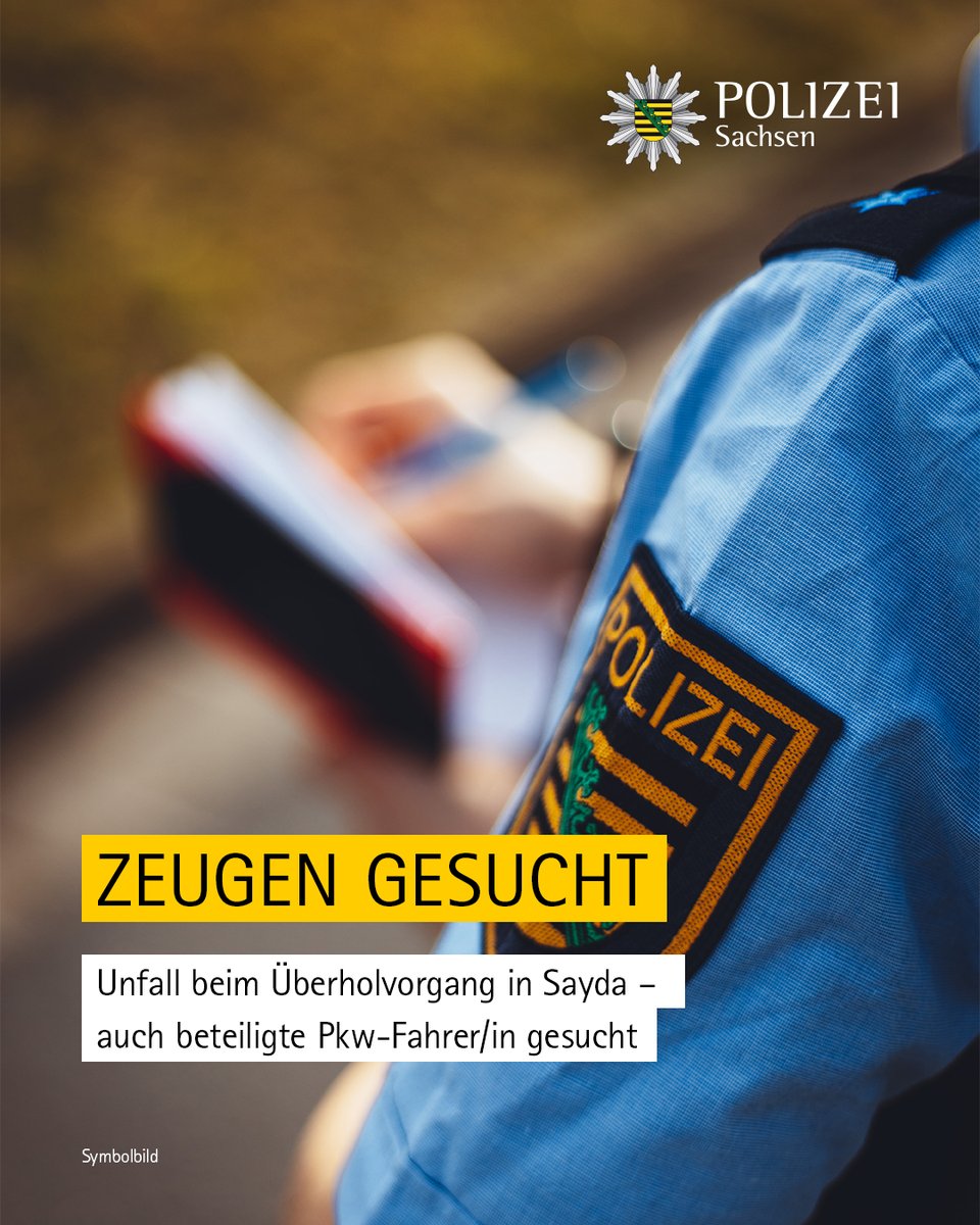 PolizeiSachsen's tweet photo. 🚨 #Zeugen gesucht!
Am Montagnachmittag kam es bei #Sayda zu einem Verkehrsunfall nach einem Überholmanöver. Ein unbekannter Pkw im Gegenverkehr musste eine Gefahrenbremsung einleiten. Der entsprechende Fahrer/ die Fahrerin wird nun gesucht.
Mehr Meldungen aus der Polizeidirektion #Chemnitz: https://t.co/KZXD2D6TJl