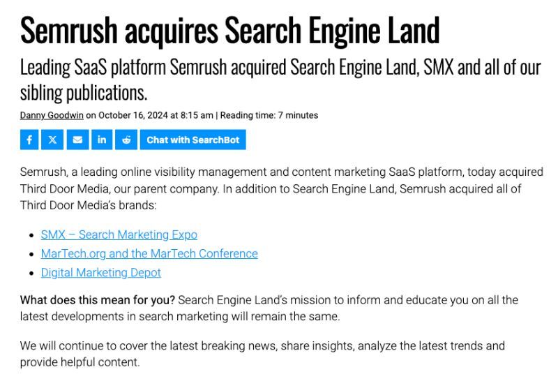 intvijay's tweet image. Whoa, this is big: Semrush has just acquired Search Engine Land! 🎉  #Semrush #SearchEngineLand #SEO