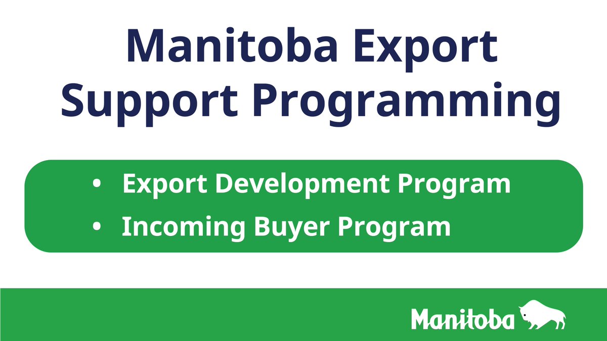 MBGovBusiness's tweet photo. #Manitoba’s Export Support Programs help SMEs export and diversify markets for their products. Funding is available for out-of-province travel and in-province meetings with international buyers. More information on the program and eligible expenses: https://t.co/Lvm1w6evWA. https://t.co/yWO0hT98gX