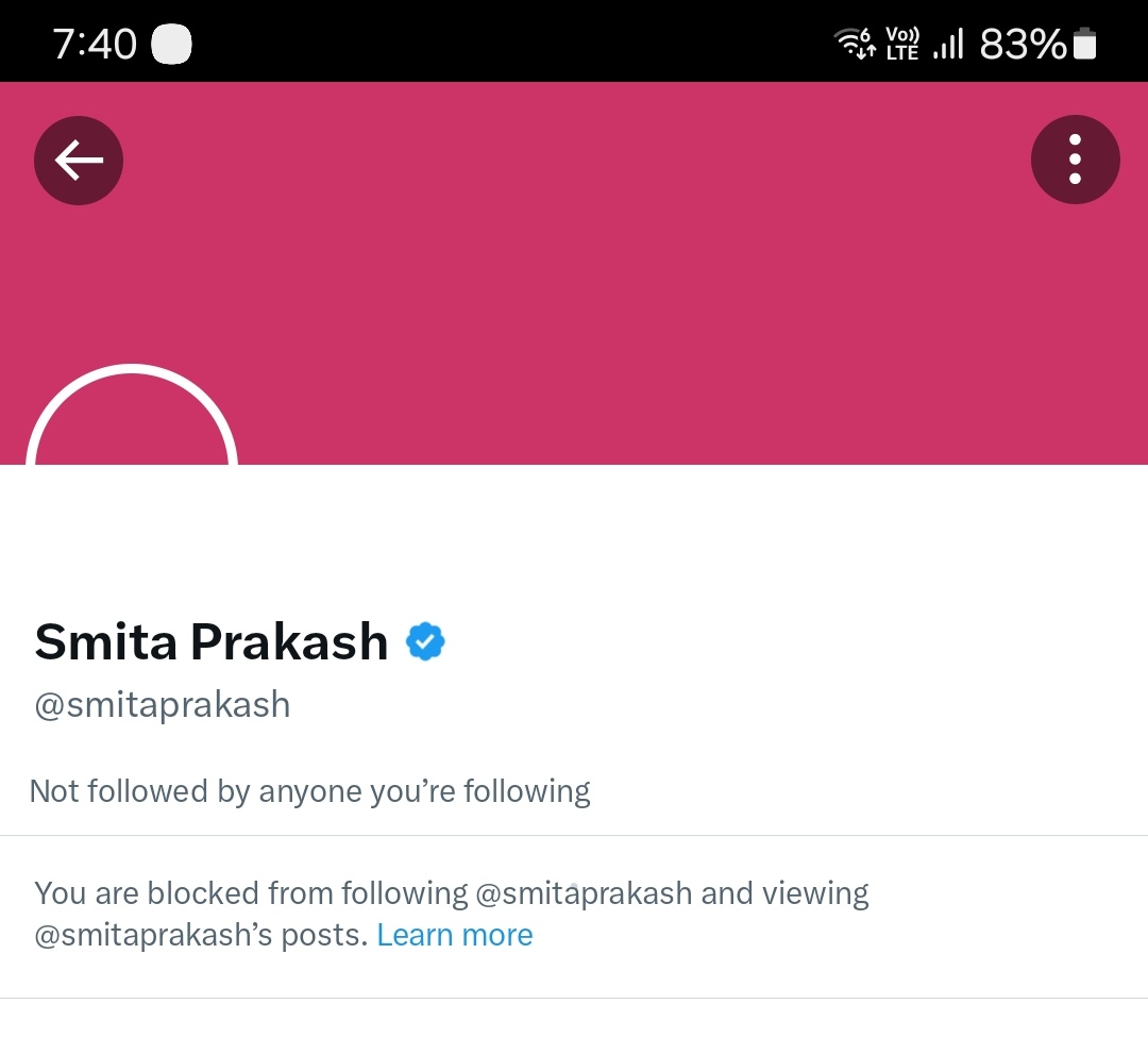 Why #SmitaPrakash Why???

Just for asking you to be a responsible journalist, you blocked me???

Lol, I never trolled you also. 

I just asked you to be a responsible Journalist.
That's it

What's wrong in that??

<a href="/OlaElectric/">Ola Electric</a> bcz of u she blocked me.
#journalist
#India #Media