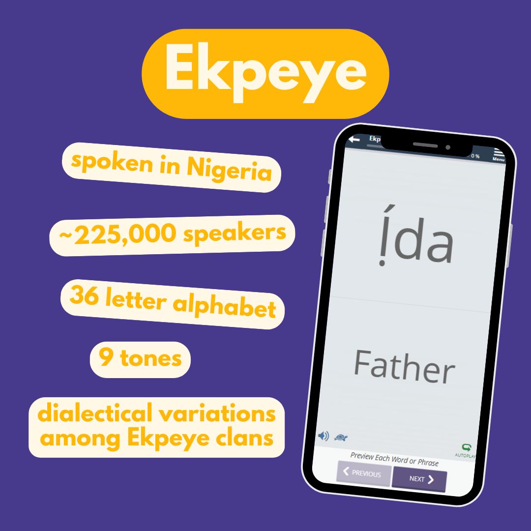 Transparent Language (@tlilanguages) on Twitter photo You can now learn Ekpeye in Transparent Language Online!
This course was created by Franca Umasoye Igwe, one of <a href="/7000languages/">7000 Languages</a> 2023 Language Revitalization fellows.
Throughout 8 units you'll cover greetings, family, expressing emotions, asking about others & more. You can now learn Ekpeye in Transparent Language Online!
This course was created by Franca Umasoye Igwe, one of <a href="/7000languages/">7000 Languages</a> 2023 Language Revitalization fellows.
Throughout 8 units you'll cover greetings, family, expressing emotions, asking about others & more.