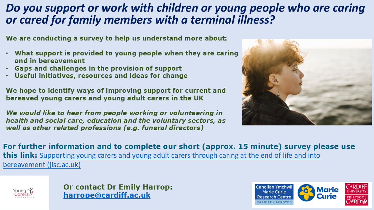 Emily Harrop (@emilyharrop10) on Twitter photo If you work with current or bereaved young/young adult carers in UK please take part in this short <a href="/MarieCurieEOLC/">Marie Curie EOLC</a> funded survey looking at cross sector support at the end of life and in bereavement. Thank you! app.onlinesurveys.jisc.ac.uk/s/cardiff/supp… If you work with current or bereaved young/young adult carers in UK please take part in this short <a href="/MarieCurieEOLC/">Marie Curie EOLC</a> funded survey looking at cross sector support at the end of life and in bereavement. Thank you! app.onlinesurveys.jisc.ac.uk/s/cardiff/supp…