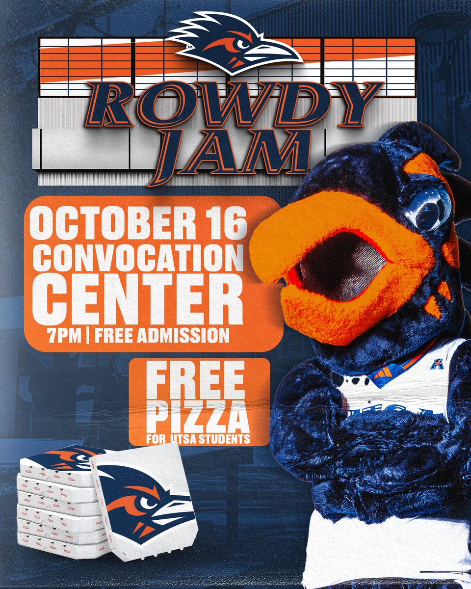 UTSA Athletics (@utsaathletics) on Twitter photo Countdown to Tipoff!
Join us tonight for Rowdy Jam, an introduction to the <a href="/UTSAMBB/">UTSA Men's Basketball</a> and <a href="/UTSAWBB/">UTSA Women’s Basketball</a> teams with lots of fun games and entertainment. All the fun starts at 7 p.m. in the Convo!
#BirdsUp 🤙 #LetsGo210 Countdown to Tipoff!
Join us tonight for Rowdy Jam, an introduction to the <a href="/UTSAMBB/">UTSA Men's Basketball</a> and <a href="/UTSAWBB/">UTSA Women’s Basketball</a> teams with lots of fun games and entertainment. All the fun starts at 7 p.m. in the Convo!
#BirdsUp 🤙 #LetsGo210