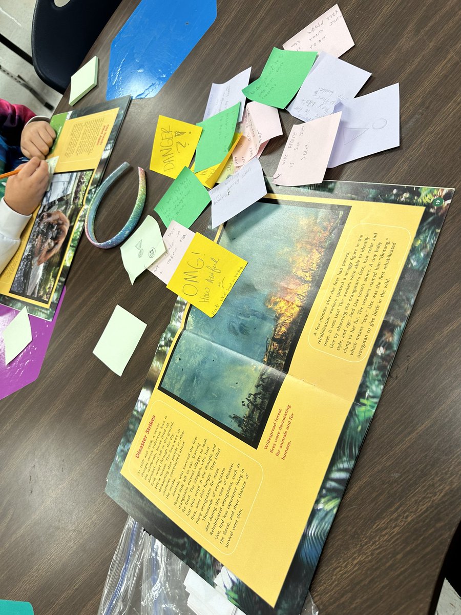 baileyonfire's tweet photo. 5th graders showing off their ”Reading is Thinking” by jotting down thoughts on sticky notes during independent reading. Their sticky notes drive  conversation and their thoughts get added to the information pile 🤓 These leopards have GREAT wonderings! @nisdelemelar @NISDLewis https://t.co/06VBPxRvN8