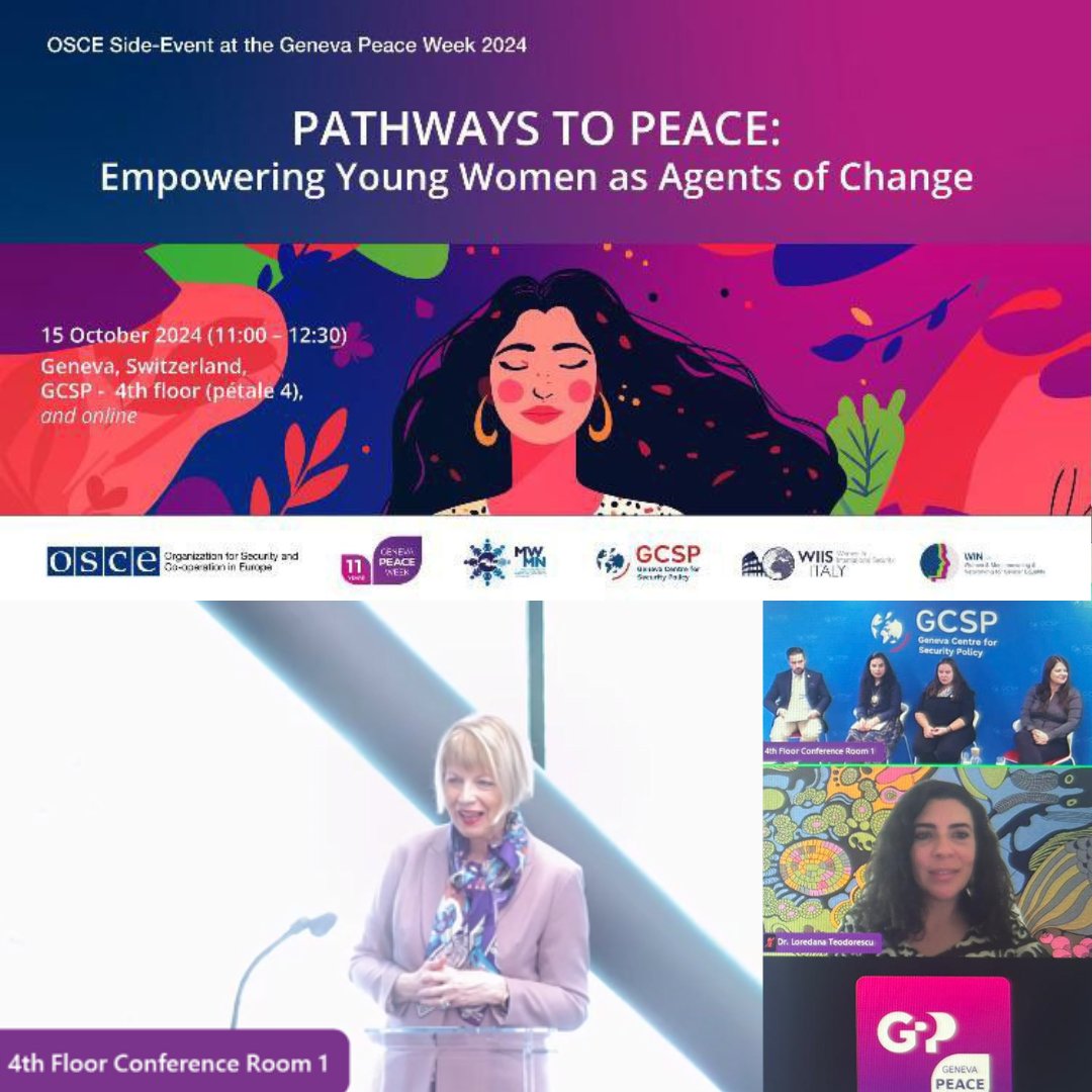 WIISItaly's tweet photo. @Lore_Teodorescu represented @WIISItaly
& @MWM_Network at the @GenevaPeaceWeek side-event "Pathways to peace" promoted w/ @OSCE & @TheGCSP.🕊️
She underlined #WIISItaly's efforts to support young women through the #mentoring programme & the platform for #Afghan women leaders. 🤝🏻✨ https://t.co/dURXfM8A8h