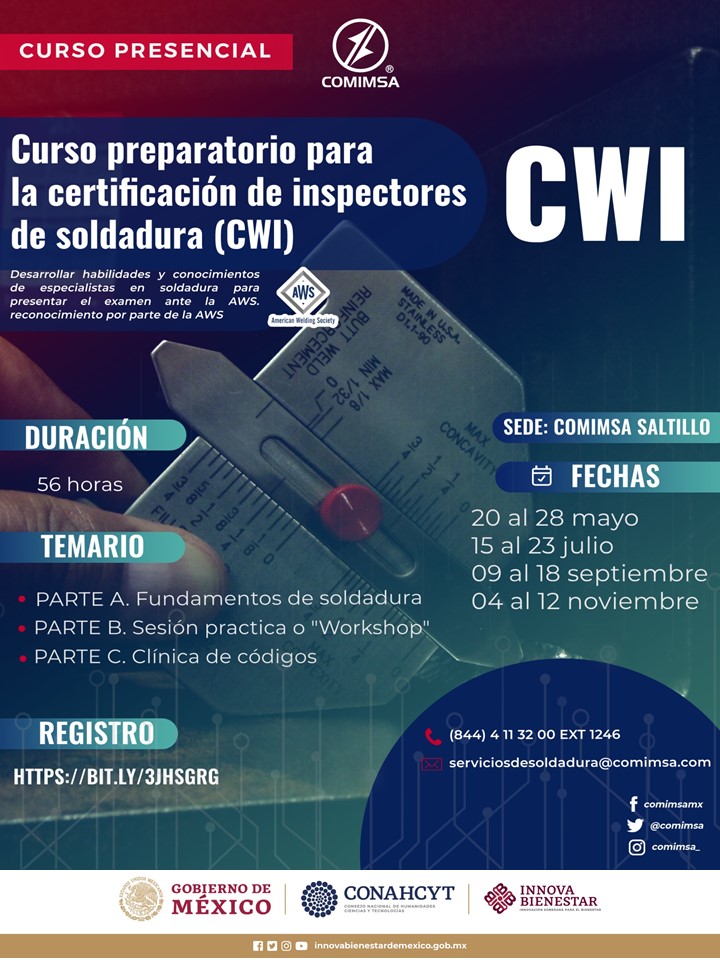 Conviértete en un Inspector de Soldadura Certificado CWI: ¡Da el Paso Decisivo hacia tu Éxito!
Última fecha del año del 4 al 12 de noviembre. Pregunta por nuestras promociones.
Informes:
📷serviciosdesoldadura@innovabienestar.mx
📷8444.11.32.00 ext 1246