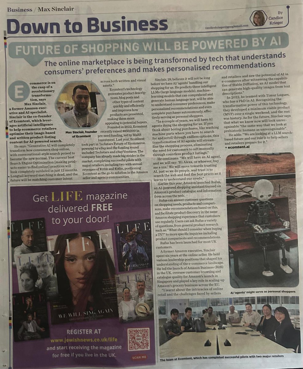 maxsinclair4's tweet image. It was a pleasure to sit down with @CandiceKrieger to discuss how AI is about to transform ecommerce! 📰