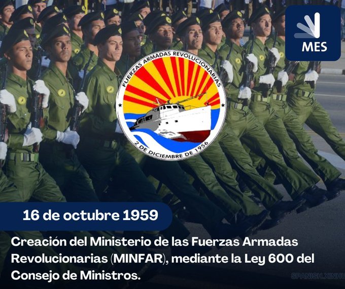 Hoy se cumplen 65 Años de la creación del  Ministerio de las Fuerzas Armadas Revolucionarias. Una felicitación gigante a todos los que siempre  han estado y están al servicio de nuestra patria.#CubaMined #TenemosMemoria <a href="/MinfarC/">Minfar_Cuba</a> #DGEPVillaclara <a href="/GteGuines/">GTE Quemado de Guines</a>