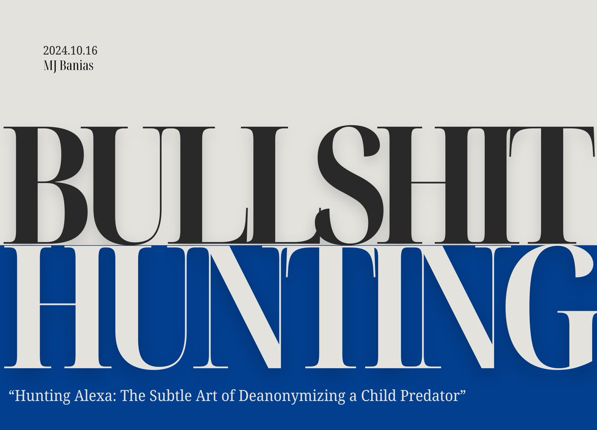 bullshithunting's tweet photo. Join MJ for Part One of his two-part series, Hunting Alexa. Today, he walks us through the beginning stages of deanonymizing a child predator through a decades-old chat log.

https://t.co/QpdG2zpz0R https://t.co/ycDfD0XfYc