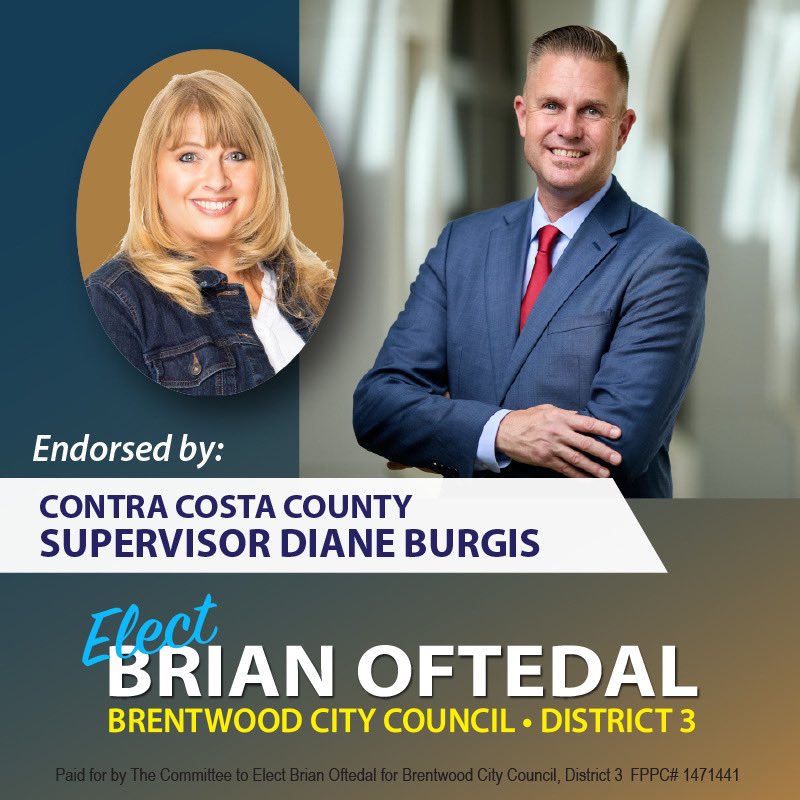 BrianOftedal's tweet photo. "Brian Oftedal has demonstrated leadershipb by bringing people together rather than dividing them.
His selfless leadership as the chair of the ECCFPD Board was instrumental in fixing fire protection and emergency medical service issues in East County”.
Diane Burgis https://t.co/y5TDf6BxKt