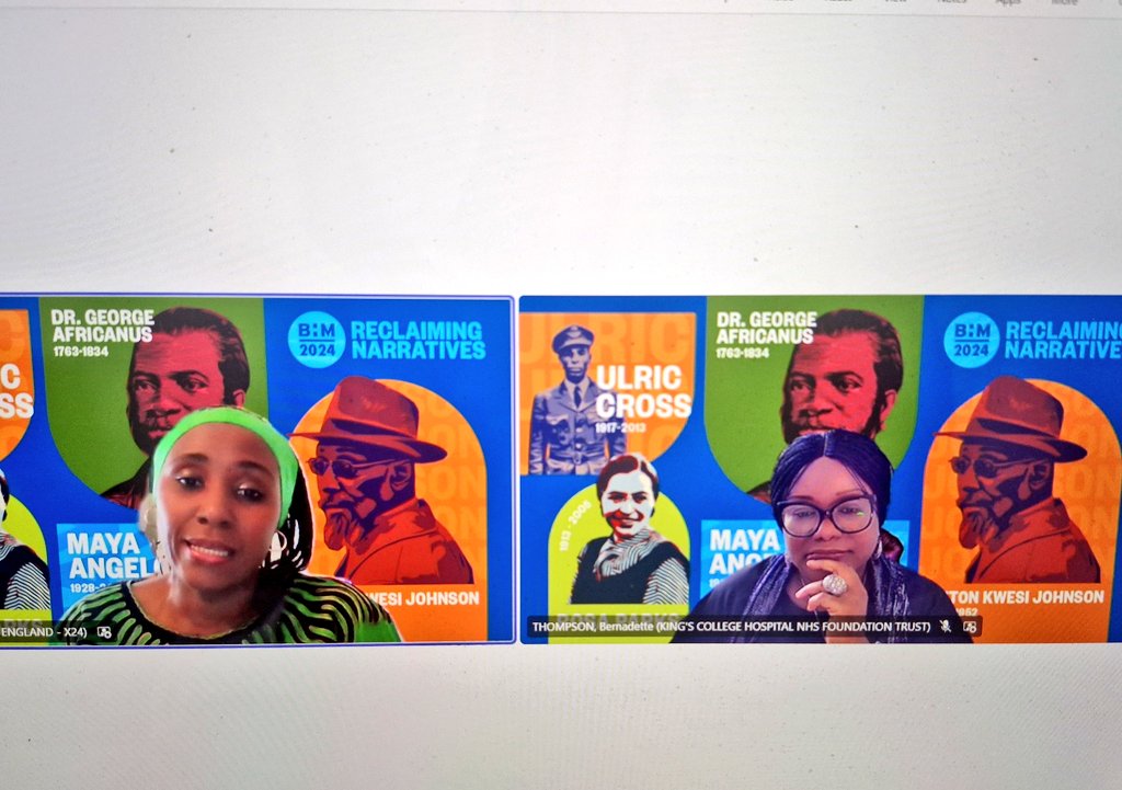 What an amazing and energising BHM session lead by <a href="/CelinaMfuko/">Hellomynameis Celina 💙</a> for <a href="/NHSEastEngland/">NHS East of England</a> with the Director of EDI <a href="/BJ_Thompson1/">Bernadette Thompson OBE</a> with over 70 delegates! #BHM2024 #ReclaimingNarratives - Thank You!