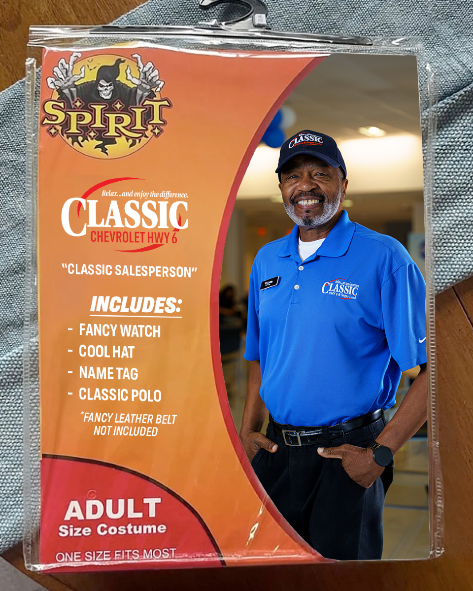 ClassicChevy6's tweet photo. Halloween is only a couple weeks away! 🎃👻 If you're looking for a costume idea, we've got you covered! 😎

#halloween #spirithalloween #spiritcostume #halloweencostume #spirithalloweenmemes #cardealership #chevrolet https://t.co/TePHagGROO