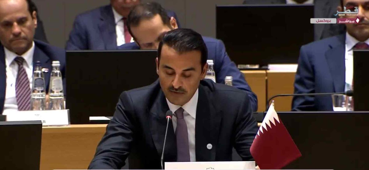 GulfTimes_QATAR's tweet photo. His Highness the Amir Sheikh Tamim bin Hamad al-Thani:
We renew our rejection and condemnation of the ongoing Israeli aggression against the sisterly Lebanese Republic, which has claimed the lives of thousands of innocent civilians.
#GCCEU https://t.co/iFyrJqDZi5