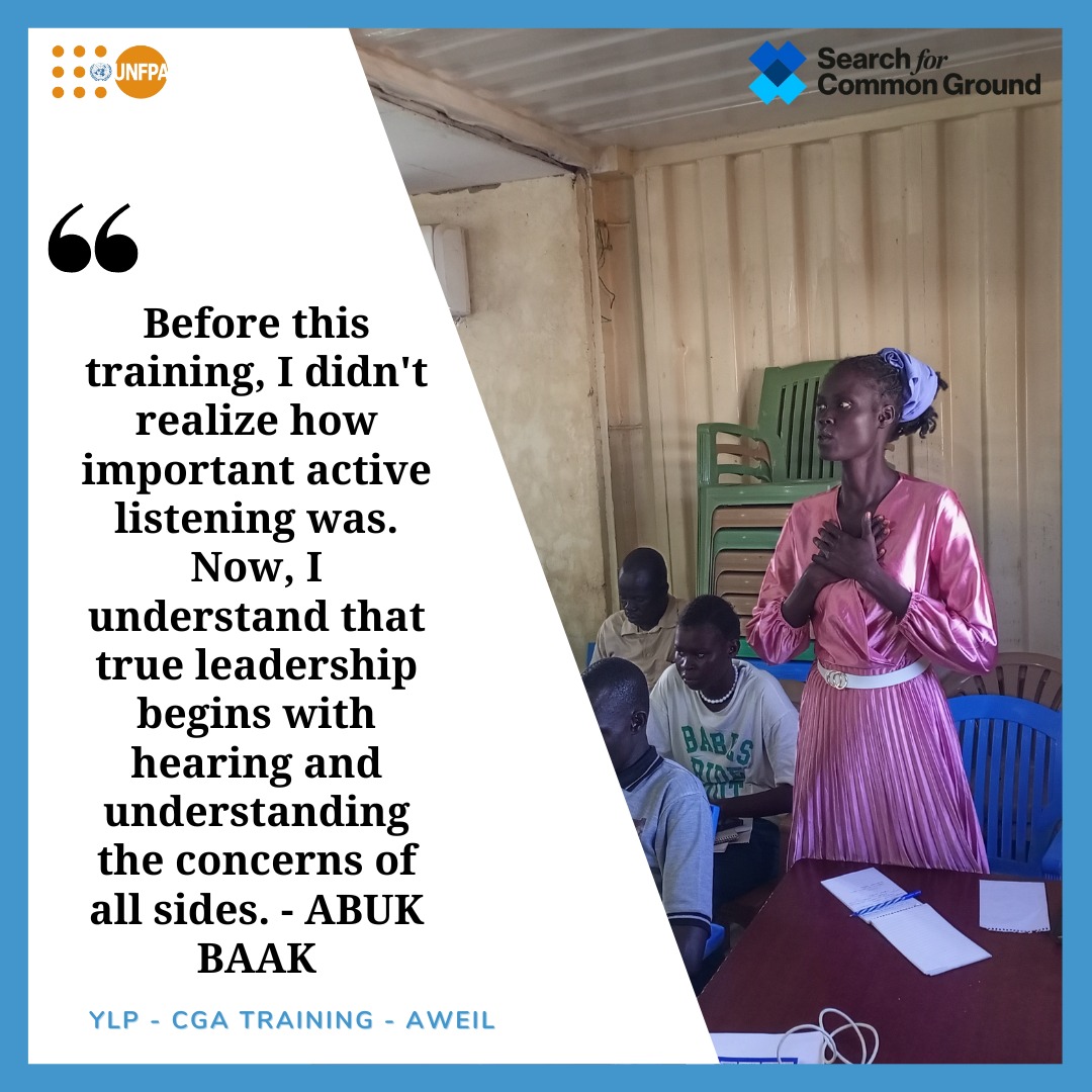 Search For Common Ground - South Sudan (@sfcg_ss) on Twitter photo The Common Ground Approach (CGA) is a peacebuilding tool that helps community leaders and especially young leaders who are championing peace in their communities to convene communities to collaboratively address conflicts and reduce violence.
<a href="/SFCG_/">Search for Common Ground</a> <a href="/UNFPASouthSudan/">UNFPA South Sudan</a> The Common Ground Approach (CGA) is a peacebuilding tool that helps community leaders and especially young leaders who are championing peace in their communities to convene communities to collaboratively address conflicts and reduce violence.
<a href="/SFCG_/">Search for Common Ground</a> <a href="/UNFPASouthSudan/">UNFPA South Sudan</a>