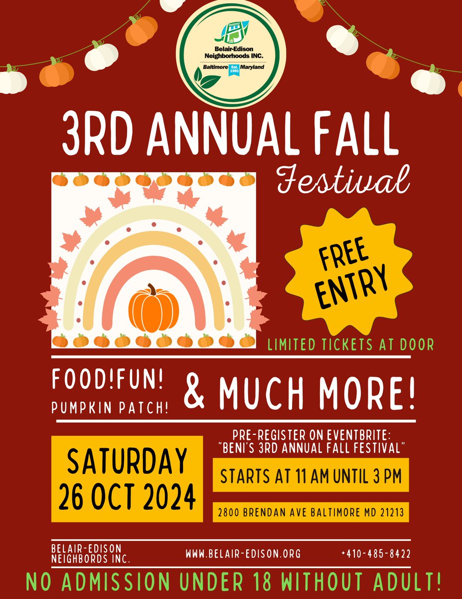 It's that  time of year again! Our 3rd Annual Fall festival. Come join on us on Oct 26 from 11am-3pm for food and fun! Hope to see you there! Register here: eventbrite.com/e/benis-3rd-an…
