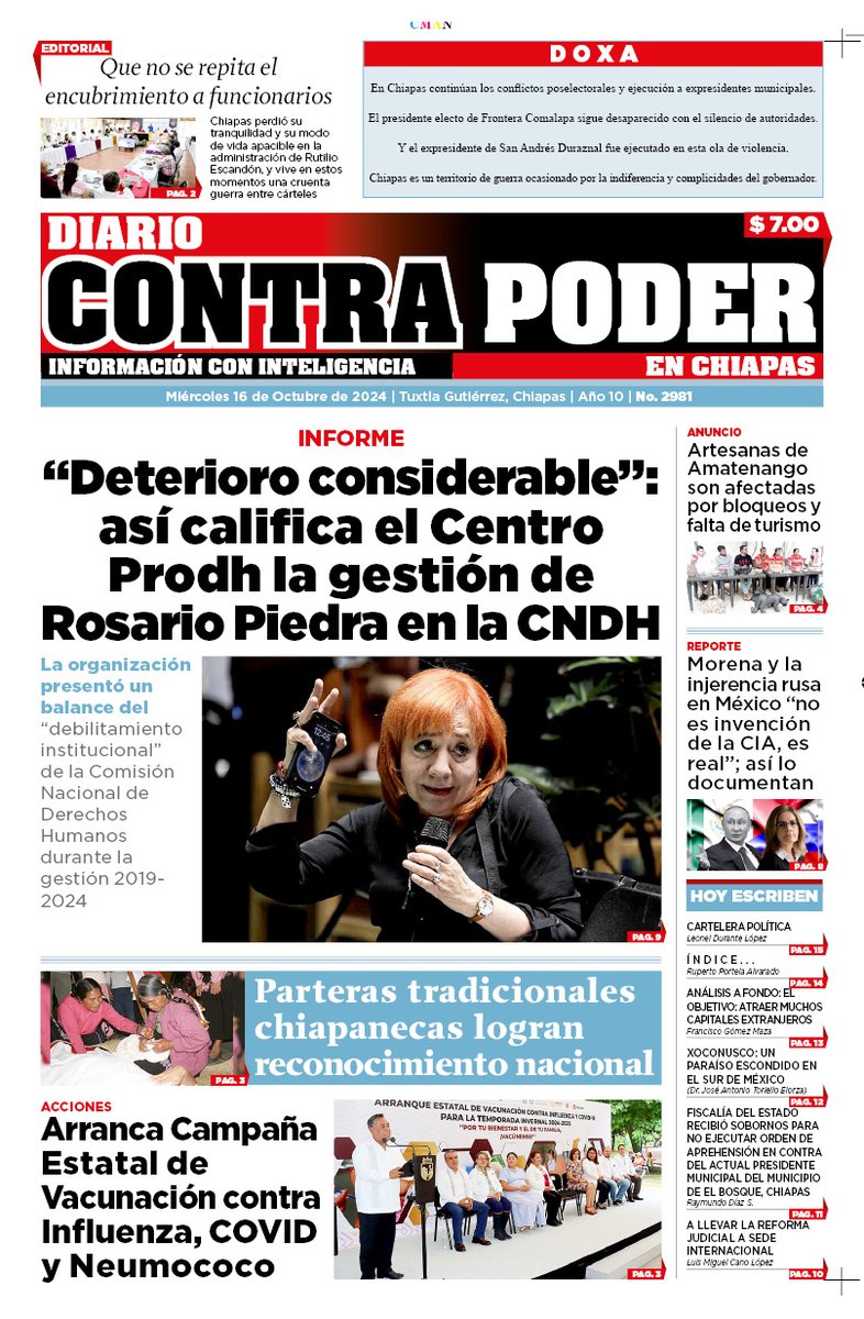PORTADA 16 DE OCTUBRE DE 2024. diariocontrapoderenchiapas.com/v3/